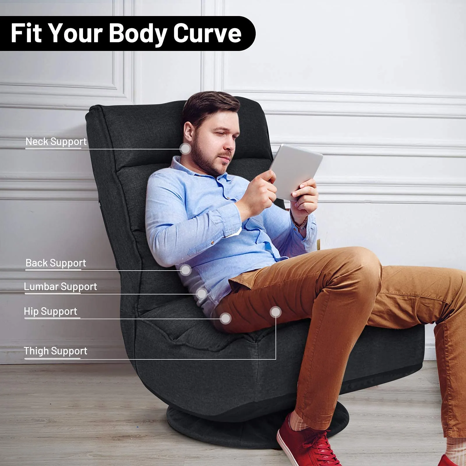 KOMFOTT 360 Degree Swivel and 6 Position Adjustable Folding Floor Chair