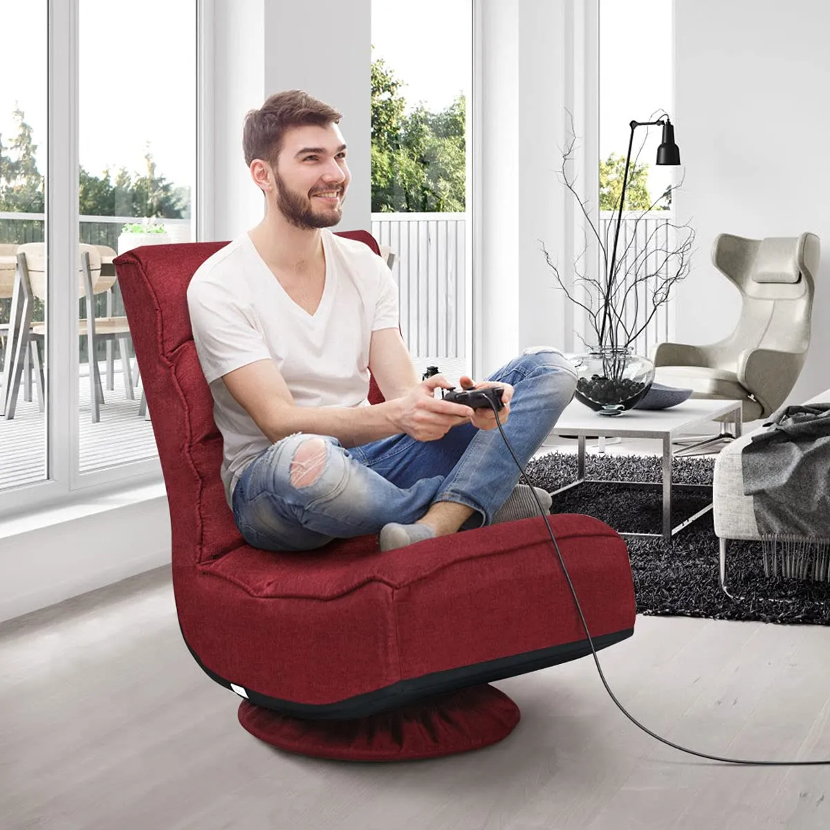 KOMFOTT 360 Degree Swivel and 6 Position Adjustable Folding Floor Chair