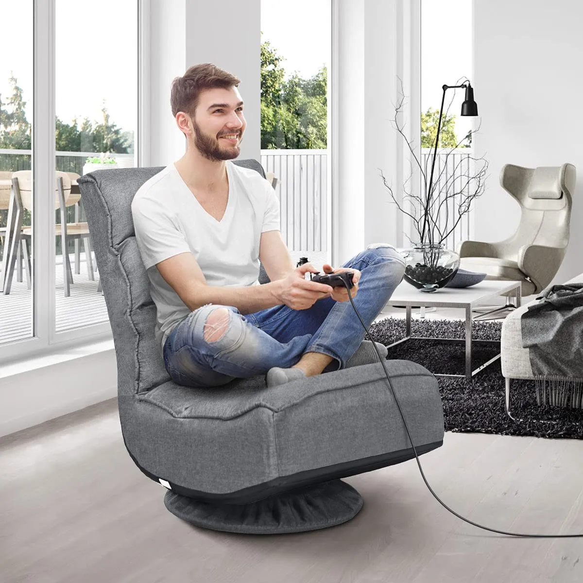 KOMFOTT 360 Degree Swivel and 6 Position Adjustable Folding Floor Chair