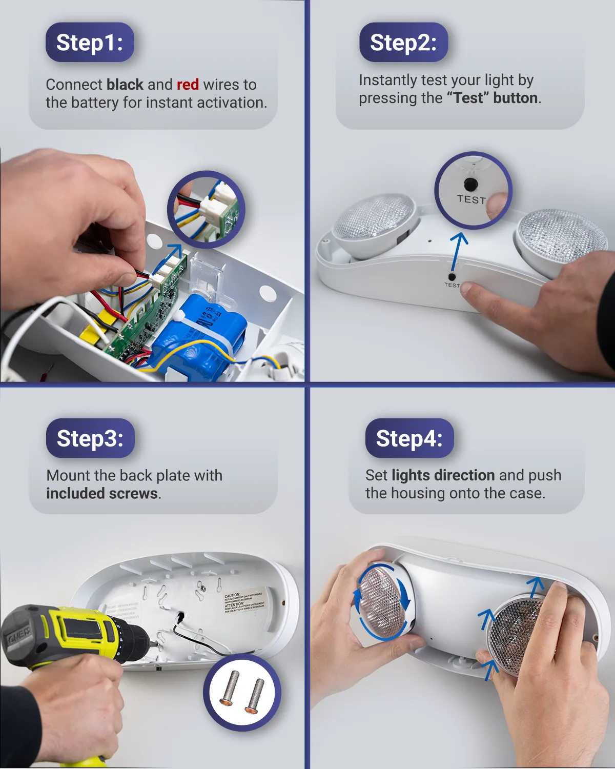 LED 2-Head Outdoor Emergency Light, 2.4W, 6500K CCT, 400 Lumens