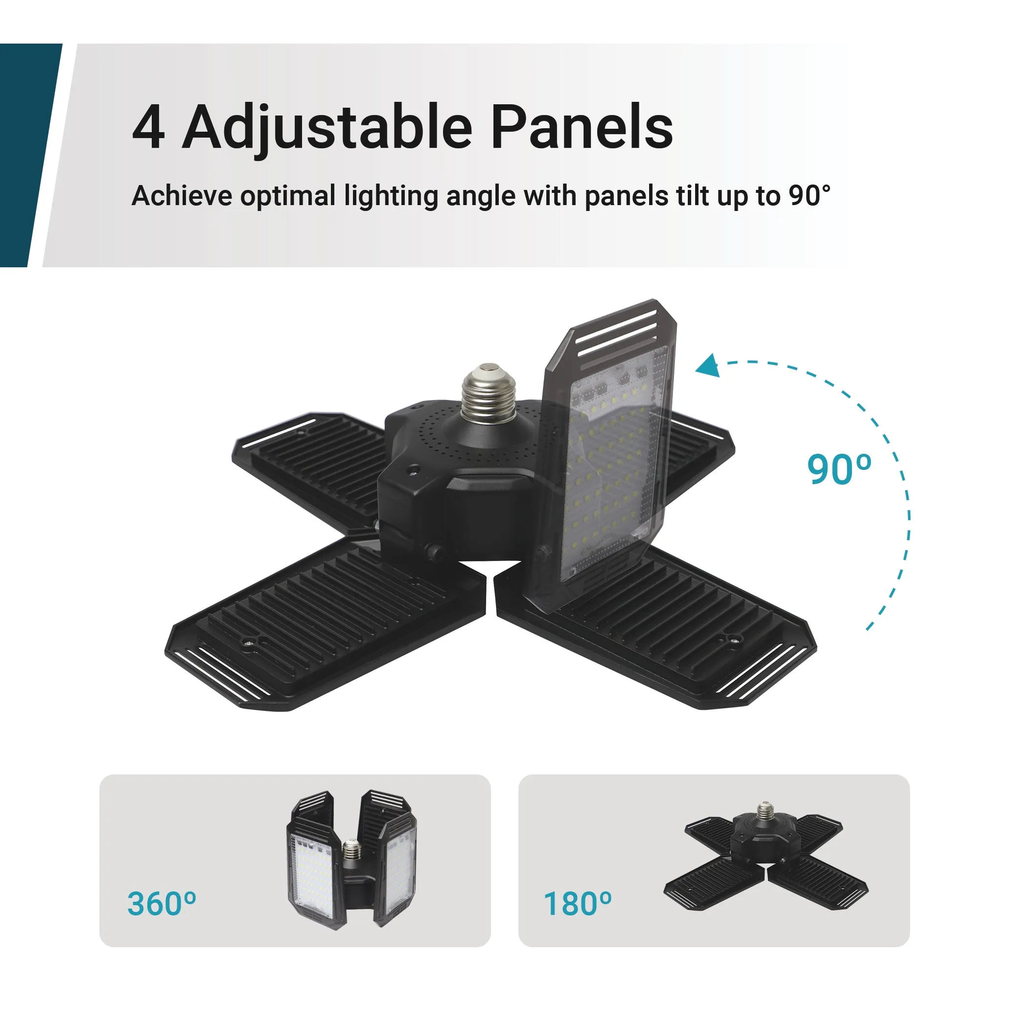 LED Garage Light 140-Watt 15,000 Lumen, Adjustable 4-Panel LED Light, 750-Watt Equivalent, 5000K Daylight, E26