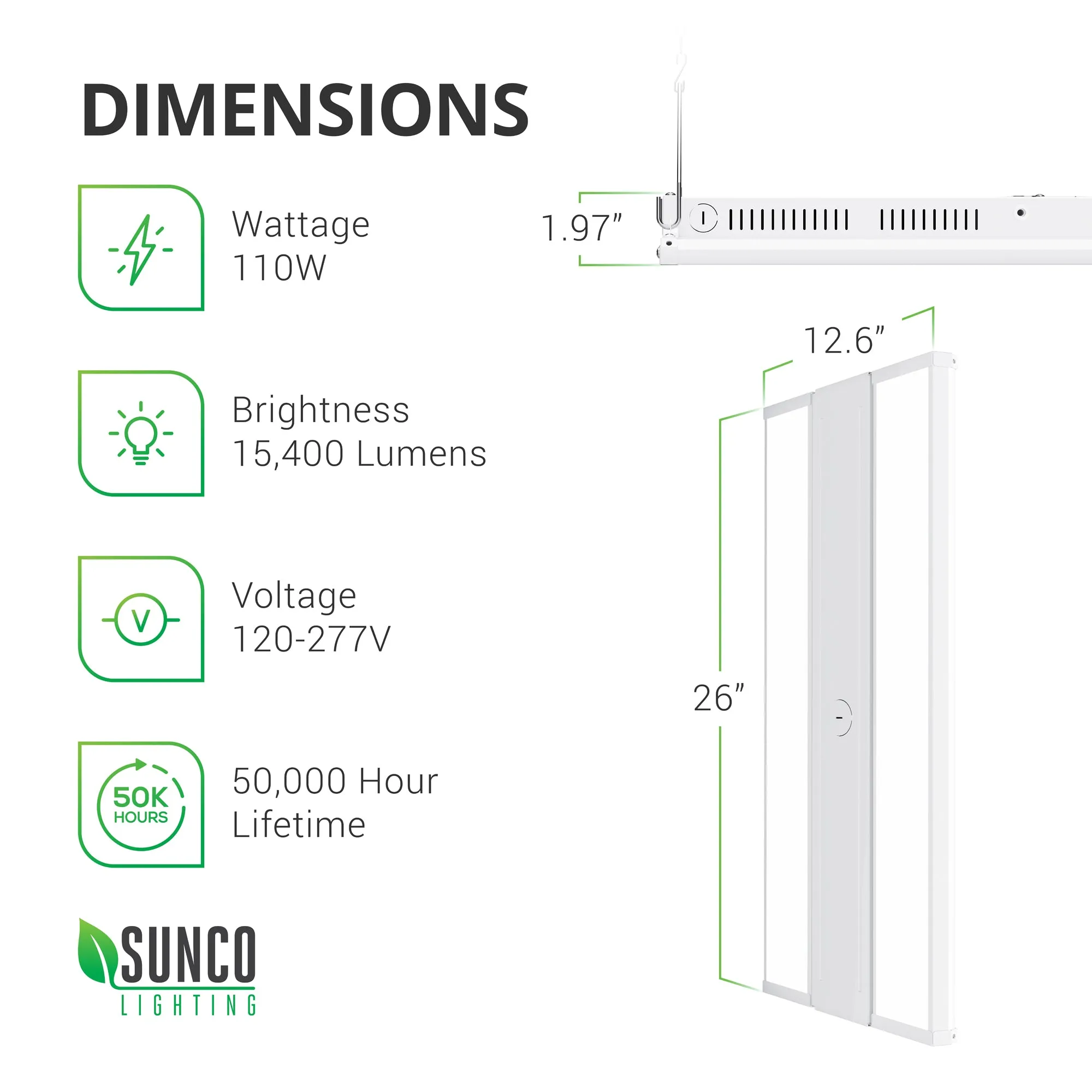 LED Linear High Bay, 2ft, 110W, 14850 Lumens