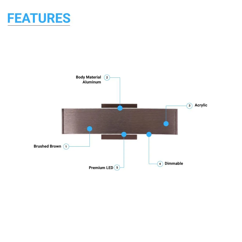 LED Wall Sconce Fixture, Dimmable, 3000K (Warm White), Brushed Brown (W1391-L)