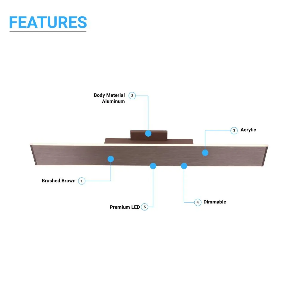 LED Wall Sconce Fixture, Dimmable, 3000K (Warm White), Brushed Brown (W1391-L)