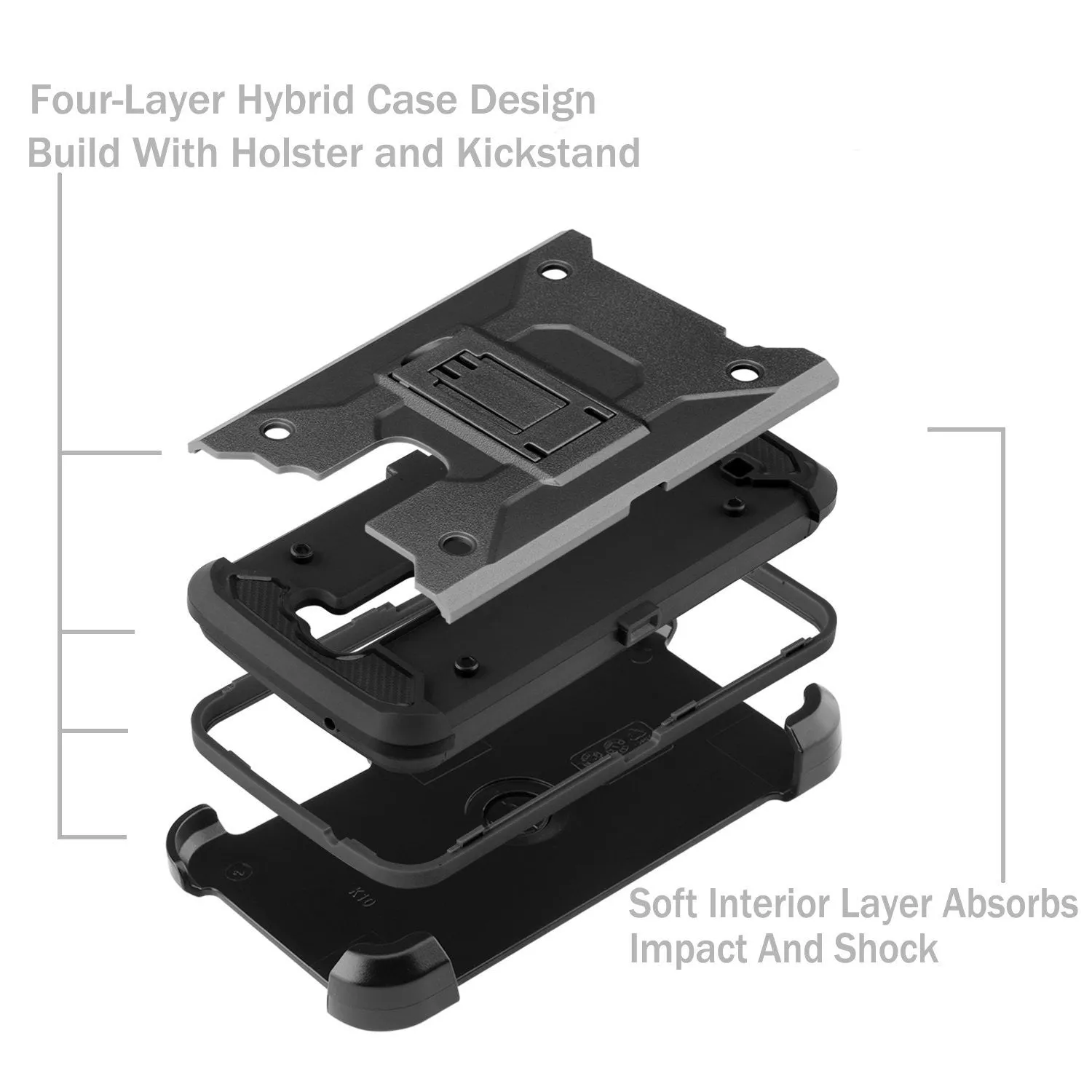 LG Stylo 2 / LG Stylo 2 V Case, Premium Tough Hybrid Holster Triple Layer Protector Case [Kickstand] Swivel Locking Belt Clip for LG Stylo 2 / LG Stylo 2 V - Black