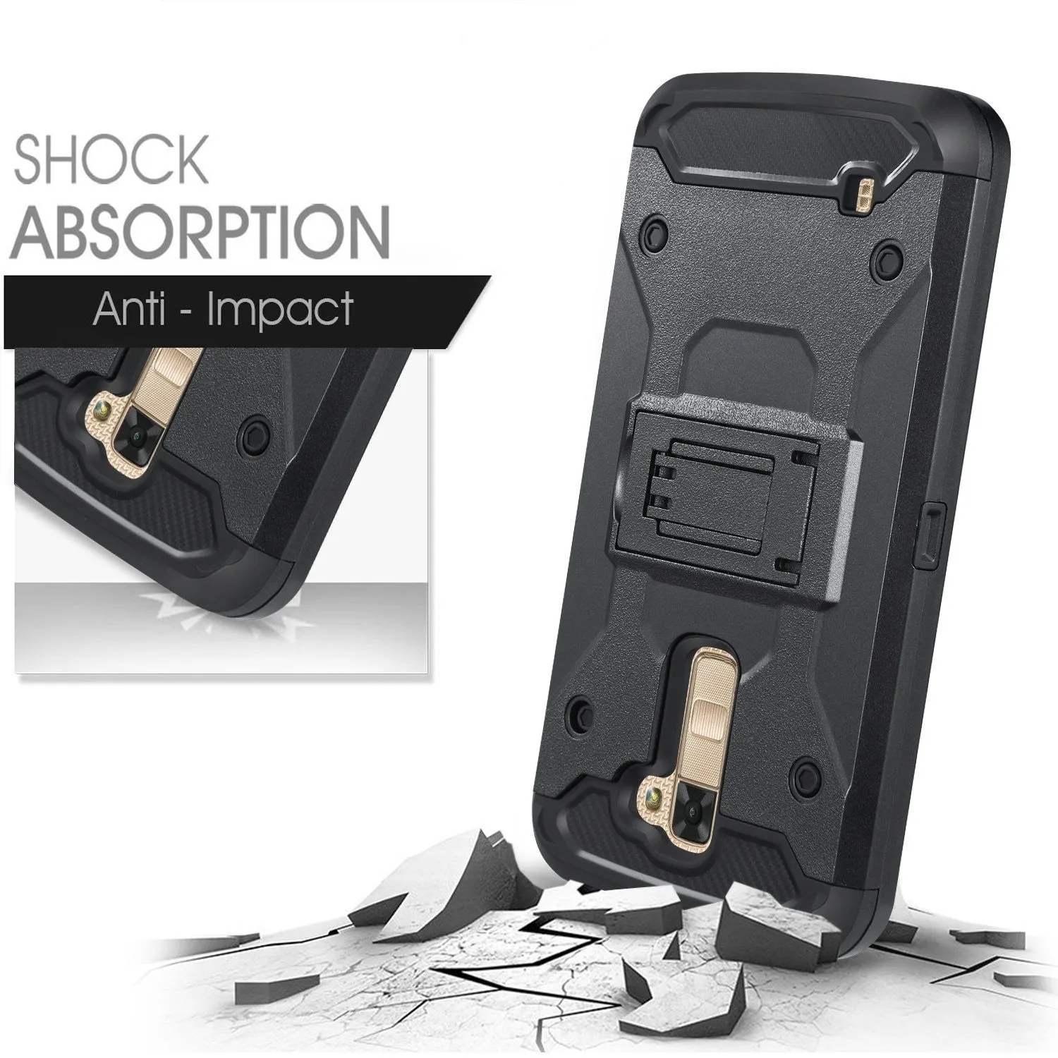 LG Stylo 2 / LG Stylo 2 V Case, Premium Tough Hybrid Holster Triple Layer Protector Case [Kickstand] Swivel Locking Belt Clip for LG Stylo 2 / LG Stylo 2 V - Black