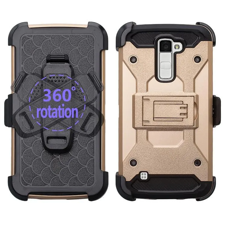LG Stylo 2 / LG Stylo 2 V Case, Premium Tough Hybrid Holster Triple Layer Protector Case [Kickstand] Swivel Locking Belt Clip for LG Stylo 2 / LG Stylo 2 V - Gold