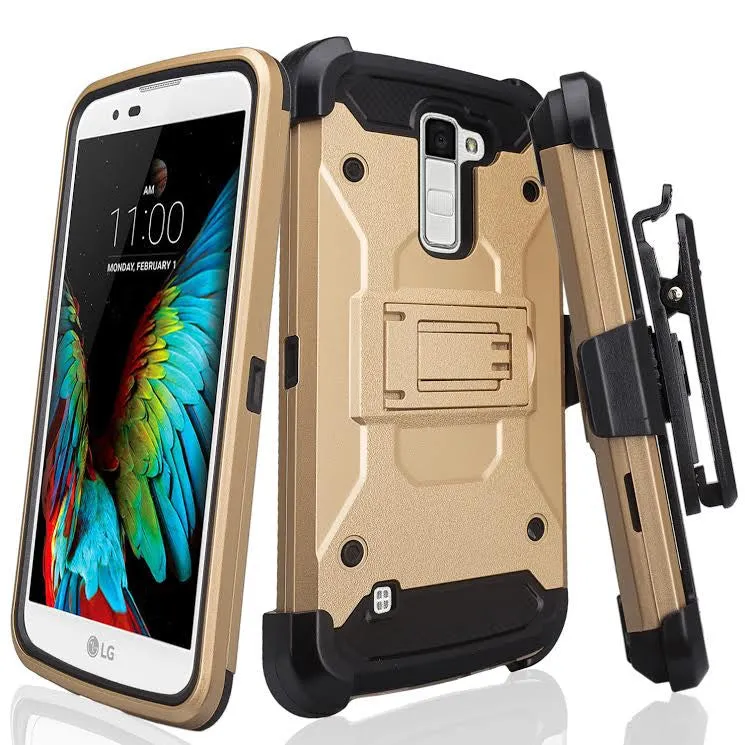 LG Stylo 2 / LG Stylo 2 V Case, Premium Tough Hybrid Holster Triple Layer Protector Case [Kickstand] Swivel Locking Belt Clip for LG Stylo 2 / LG Stylo 2 V - Gold