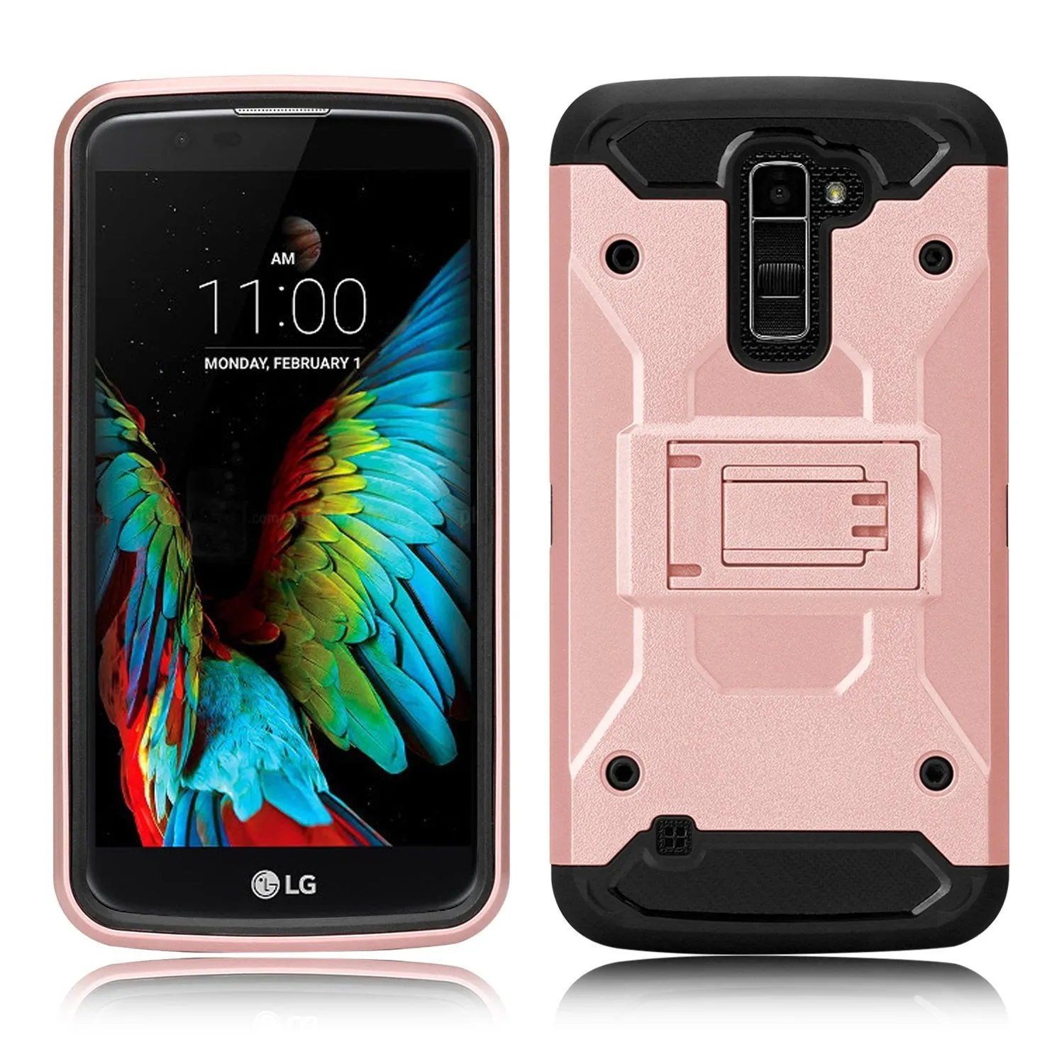 LG Stylo 2 / LG Stylo 2 V Case, Premium Tough Hybrid Holster Triple Layer Protector Case [Kickstand] Swivel Locking Belt Clip for LG Stylo 2 / LG Stylo 2 V - Rose Gold