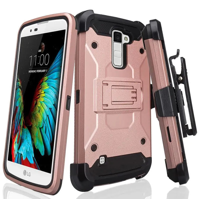 LG Stylo 2 / LG Stylo 2 V Case, Premium Tough Hybrid Holster Triple Layer Protector Case [Kickstand] Swivel Locking Belt Clip for LG Stylo 2 / LG Stylo 2 V - Rose Gold