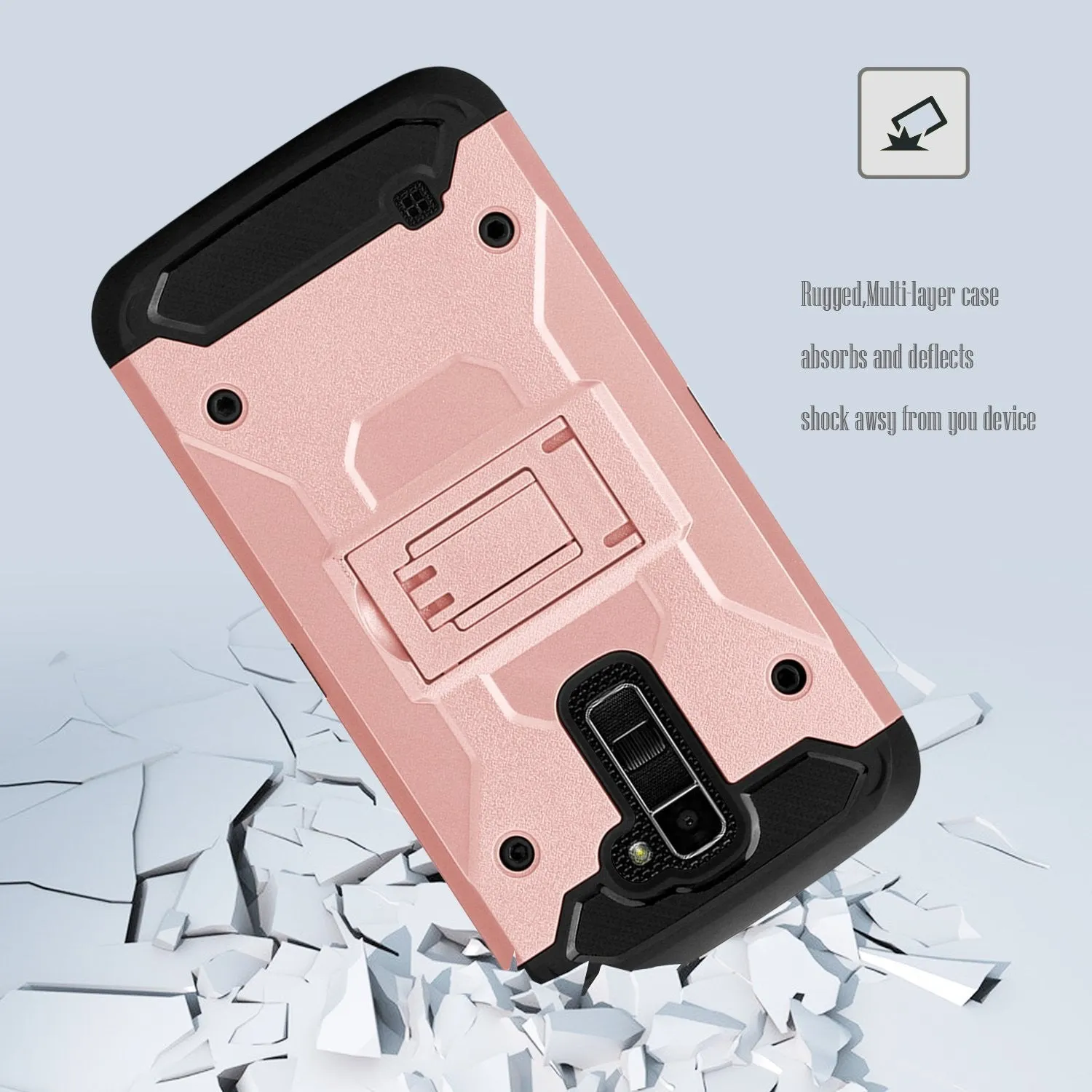 LG Stylo 2 / LG Stylo 2 V Case, Premium Tough Hybrid Holster Triple Layer Protector Case [Kickstand] Swivel Locking Belt Clip for LG Stylo 2 / LG Stylo 2 V - Rose Gold