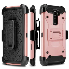 LG Stylo 2 / LG Stylo 2 V Case, Premium Tough Hybrid Holster Triple Layer Protector Case [Kickstand] Swivel Locking Belt Clip for LG Stylo 2 / LG Stylo 2 V - Rose Gold