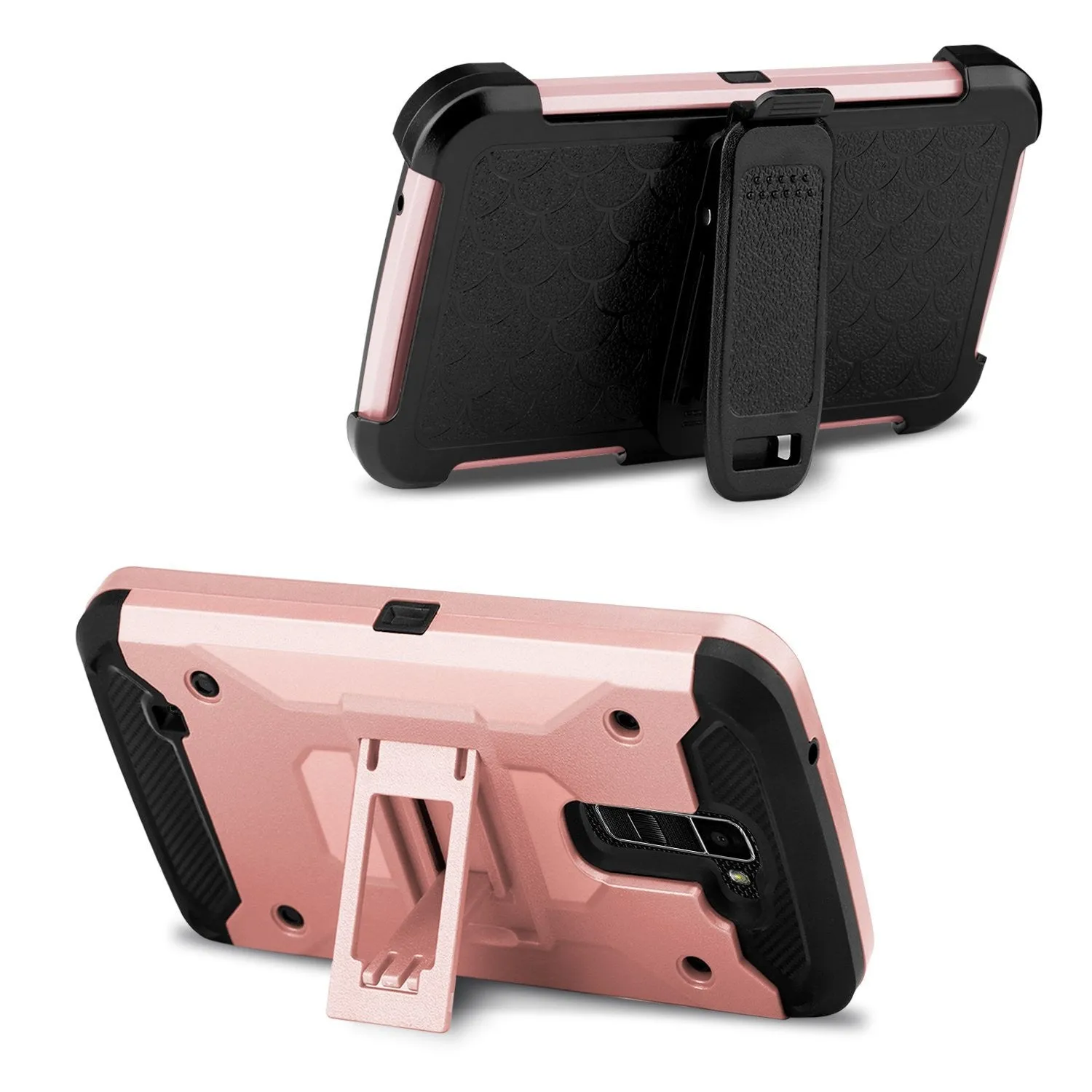 LG Stylo 2 / LG Stylo 2 V Case, Premium Tough Hybrid Holster Triple Layer Protector Case [Kickstand] Swivel Locking Belt Clip for LG Stylo 2 / LG Stylo 2 V - Rose Gold