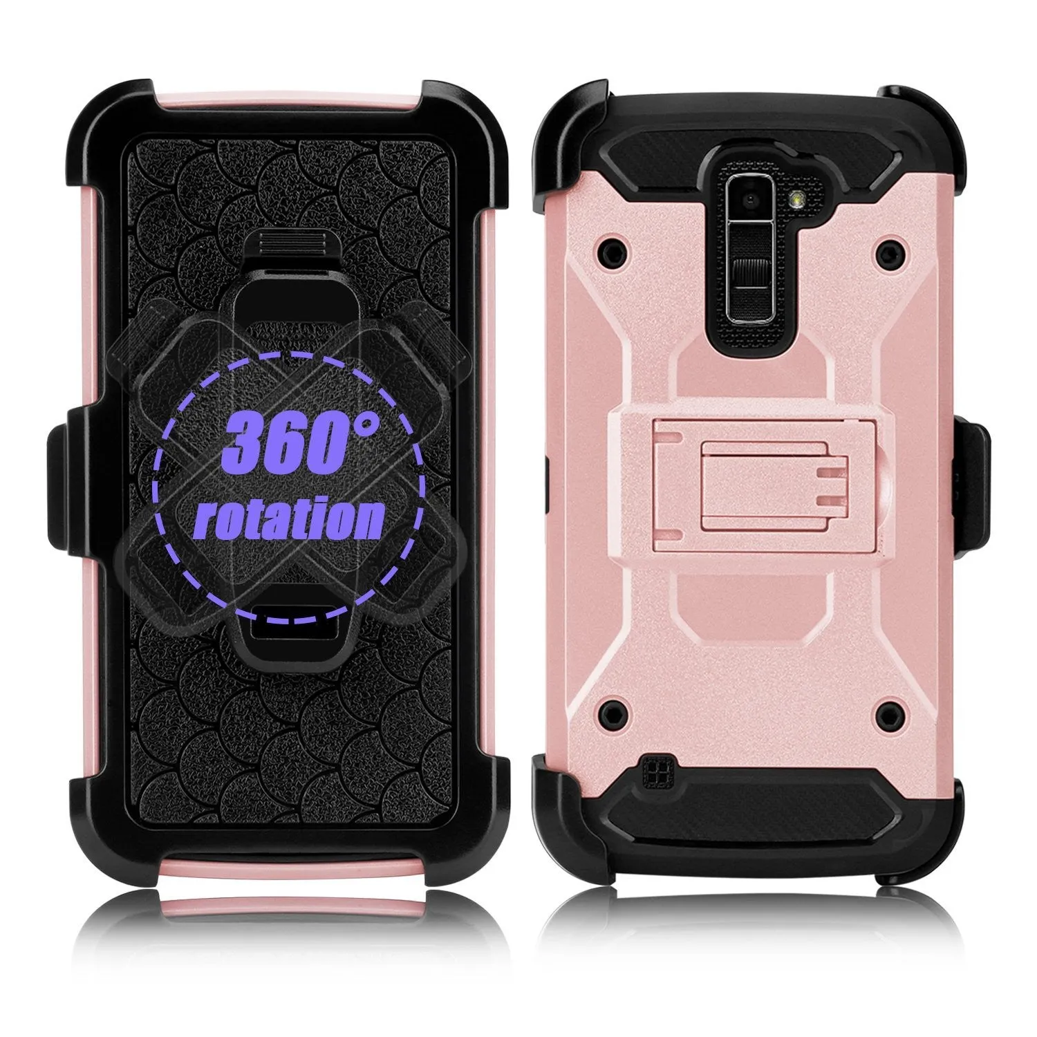 LG Stylo 2 / LG Stylo 2 V Case, Premium Tough Hybrid Holster Triple Layer Protector Case [Kickstand] Swivel Locking Belt Clip for LG Stylo 2 / LG Stylo 2 V - Rose Gold