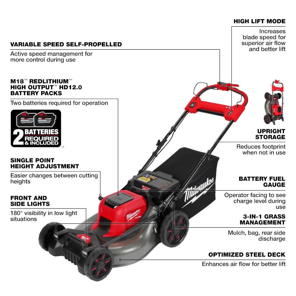 Milwaukee M18 Fuel 21" Self-Propelled Dual Battery Mower Kit