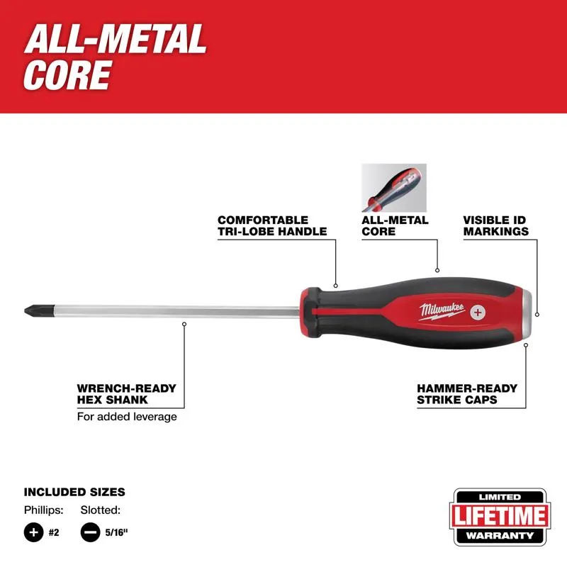 Milwaukee Phillips/Slotted Demolition Screwdriver Set 2 pc