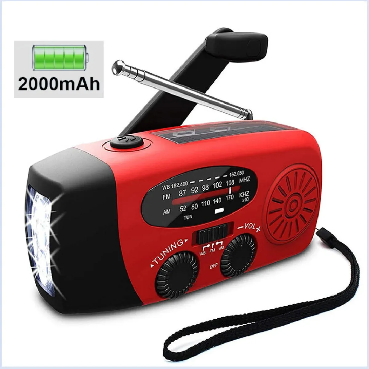 Multifunctional Emergency Solar Hand Crank Camping Lantern with AM/FM Radio and 2000mAh USB Rechargeable Power Bank
