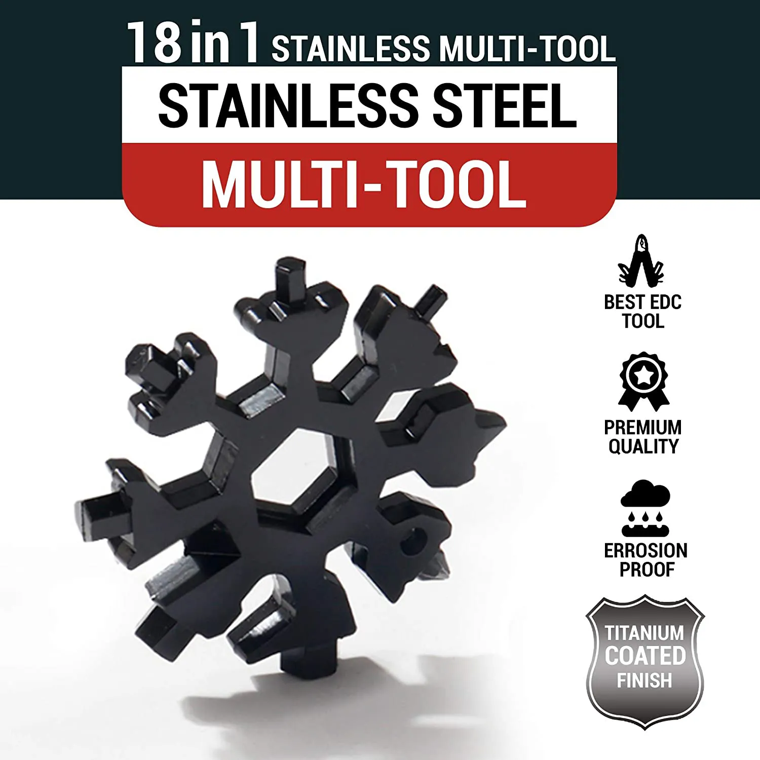 OPM Store 18 in 1 Snowflake Multitool – Metal Screwdriver / Bottle Opener / Wrench [Pack of 1] Keychain for Men - Portable Hand Tools - Outdoor Pocket Multi Tool