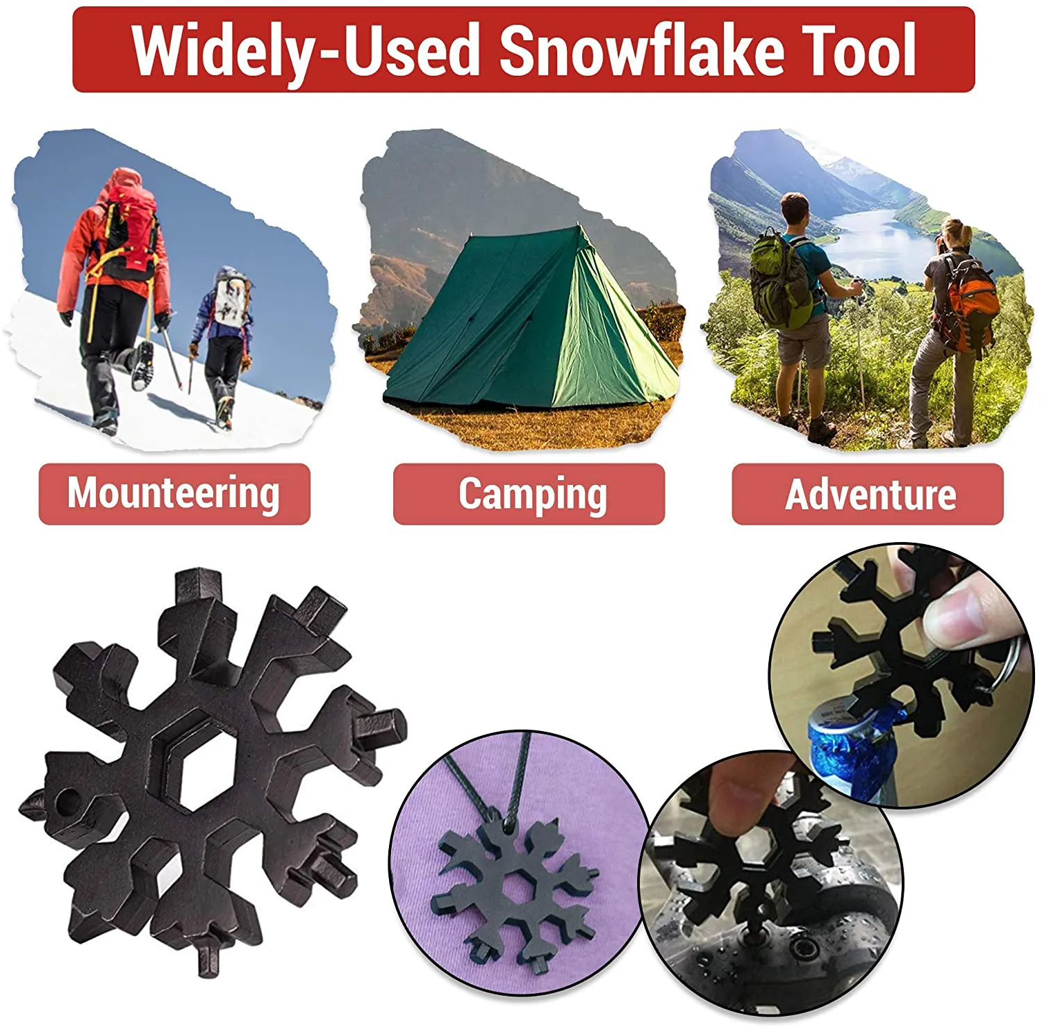 OPM Store 18 in 1 Snowflake Multitool – Metal Screwdriver / Bottle Opener / Wrench [Pack of 1] Keychain for Men - Portable Hand Tools - Outdoor Pocket Multi Tool