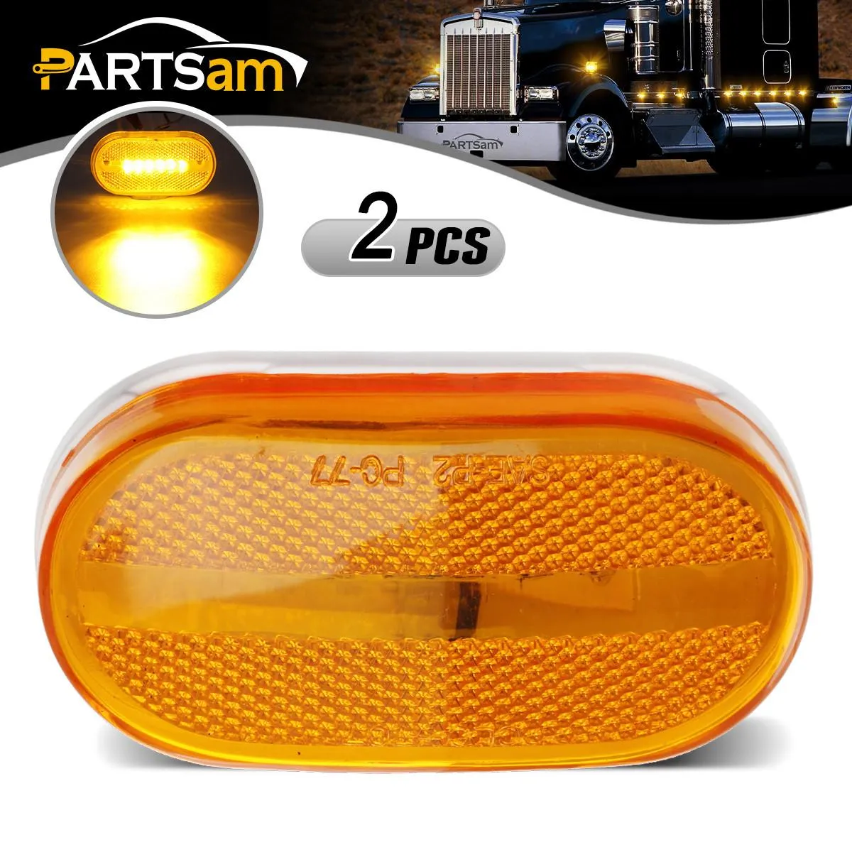 Partsam 2Pcs Amber 4 Inch LED Trailer Side Marker and Clearance Lights Lamps 6 Diodes with Reflex Lens Surface Mount, Reflective 2x4 Rectangular Rectangle Led Marker Lights Front Rear Truck RV Camper
