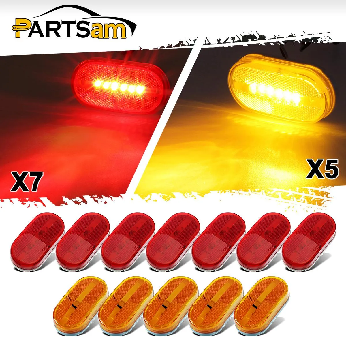 Partsam Rectangle Rectangular 4inch x 2inch Led Trailer Clearance Side Marker Lights with Reflex Lens, Sealed Surface Mount 2x4 Oblong RV Camper Led Marker Lights 6LED - 7 Red & 5 Amber