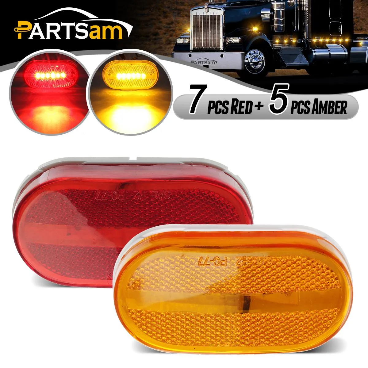 Partsam Rectangle Rectangular 4inch x 2inch Led Trailer Clearance Side Marker Lights with Reflex Lens, Sealed Surface Mount 2x4 Oblong RV Camper Led Marker Lights 6LED - 7 Red & 5 Amber