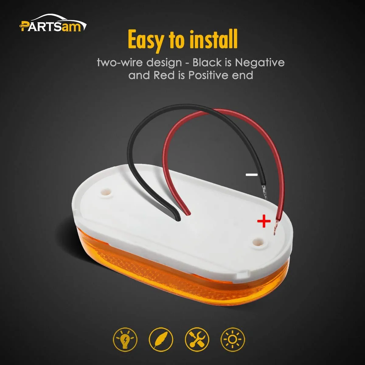 Partsam Rectangle Rectangular 4inch x 2inch Led Trailer Clearance Side Marker Lights with Reflex Lens, Sealed Surface Mount 2x4 Oblong RV Camper Led Marker Lights 6LED - 7 Red & 5 Amber