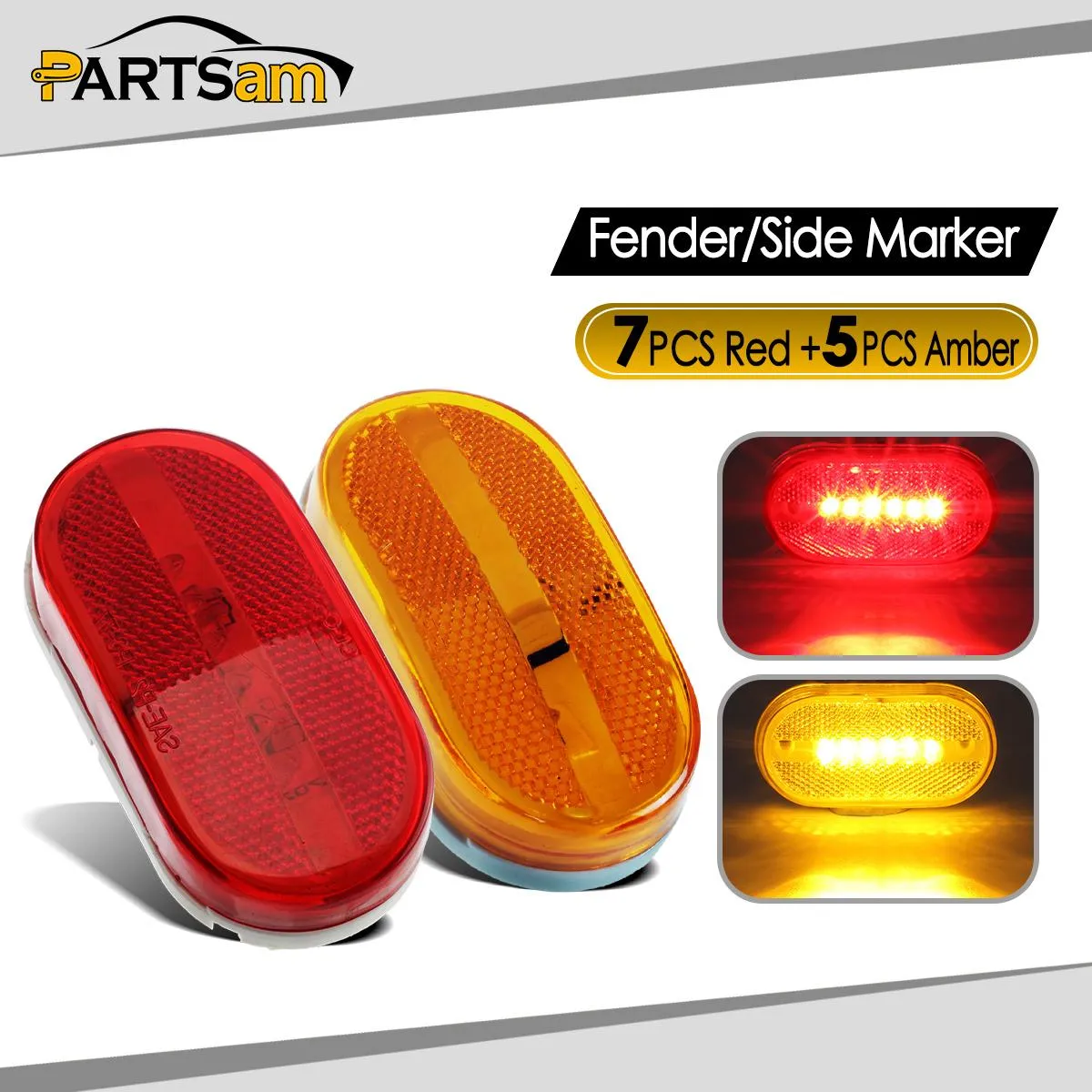 Partsam Rectangle Rectangular 4inch x 2inch Led Trailer Clearance Side Marker Lights with Reflex Lens, Sealed Surface Mount 2x4 Oblong RV Camper Led Marker Lights 6LED - 7 Red & 5 Amber