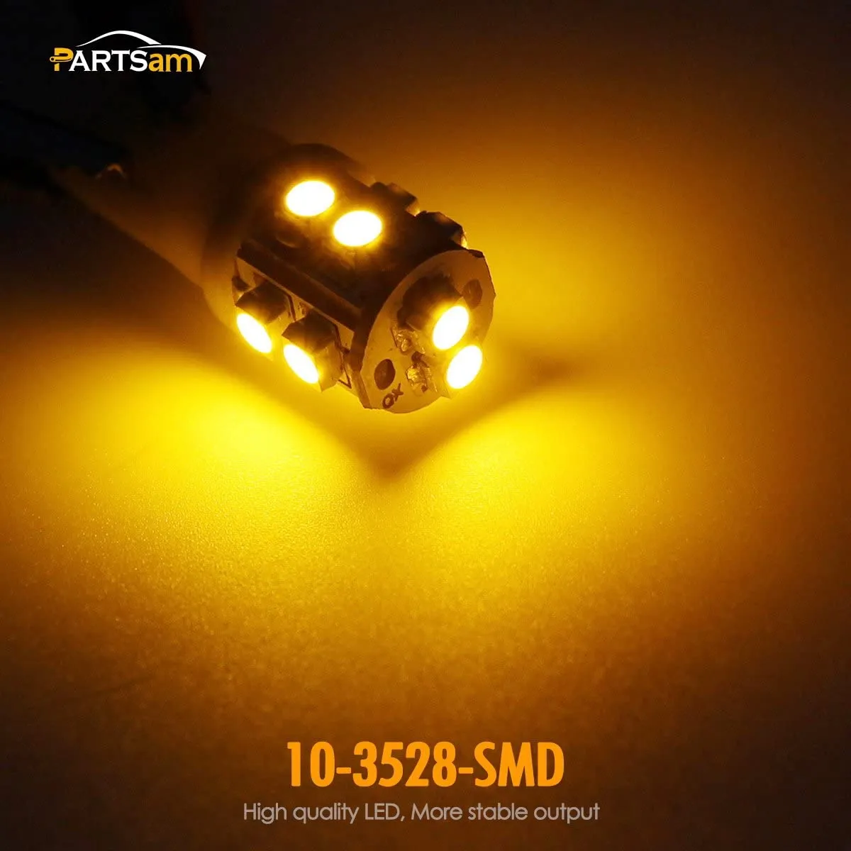 Partsam T10 LED Light Bulbs 5pcs 10-3528-SMD Chipset 194 168 Amber LED Replacement Bulbs for Pickup Truck Cab Marker Roof Running Top Light 12V (Pack of 5)