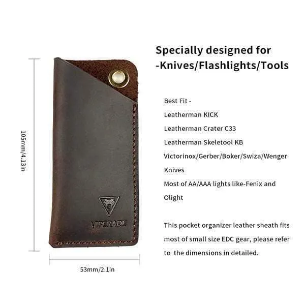 PJ11 Leather Tool Pouch, EDC Pocket Organizer Leather on belt