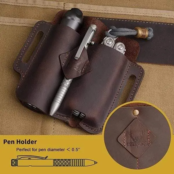 PJ19 EDC Multitool Leather Sheath, Belt Organizer Sheath and Flashlight Pouch