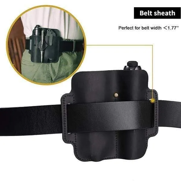 PJ19 EDC Multitool Leather Sheath, Belt Organizer Sheath and Flashlight Pouch