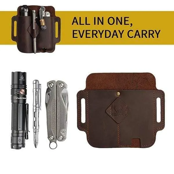 PJ19 EDC Multitool Leather Sheath, Belt Organizer Sheath and Flashlight Pouch