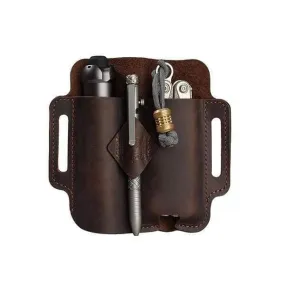 PJ19 EDC Multitool Leather Sheath, Belt Organizer Sheath and Flashlight Pouch