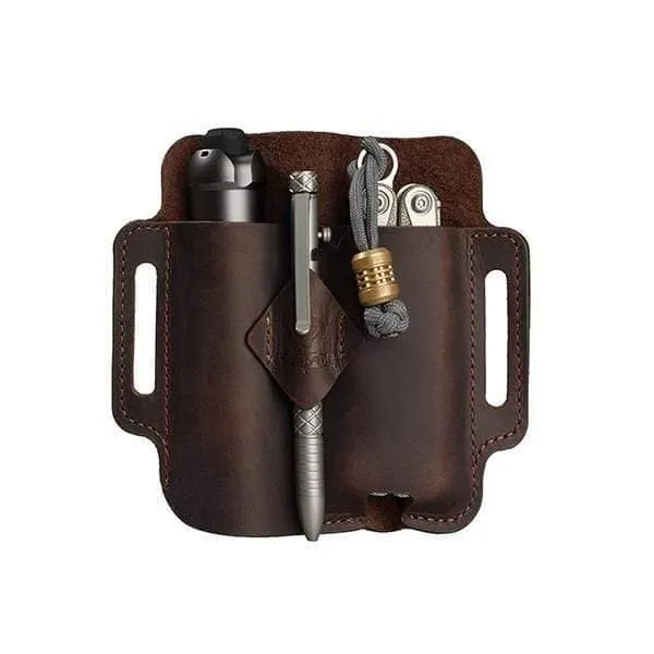PJ19 EDC Multitool Leather Sheath, Belt Organizer Sheath and Flashlight Pouch