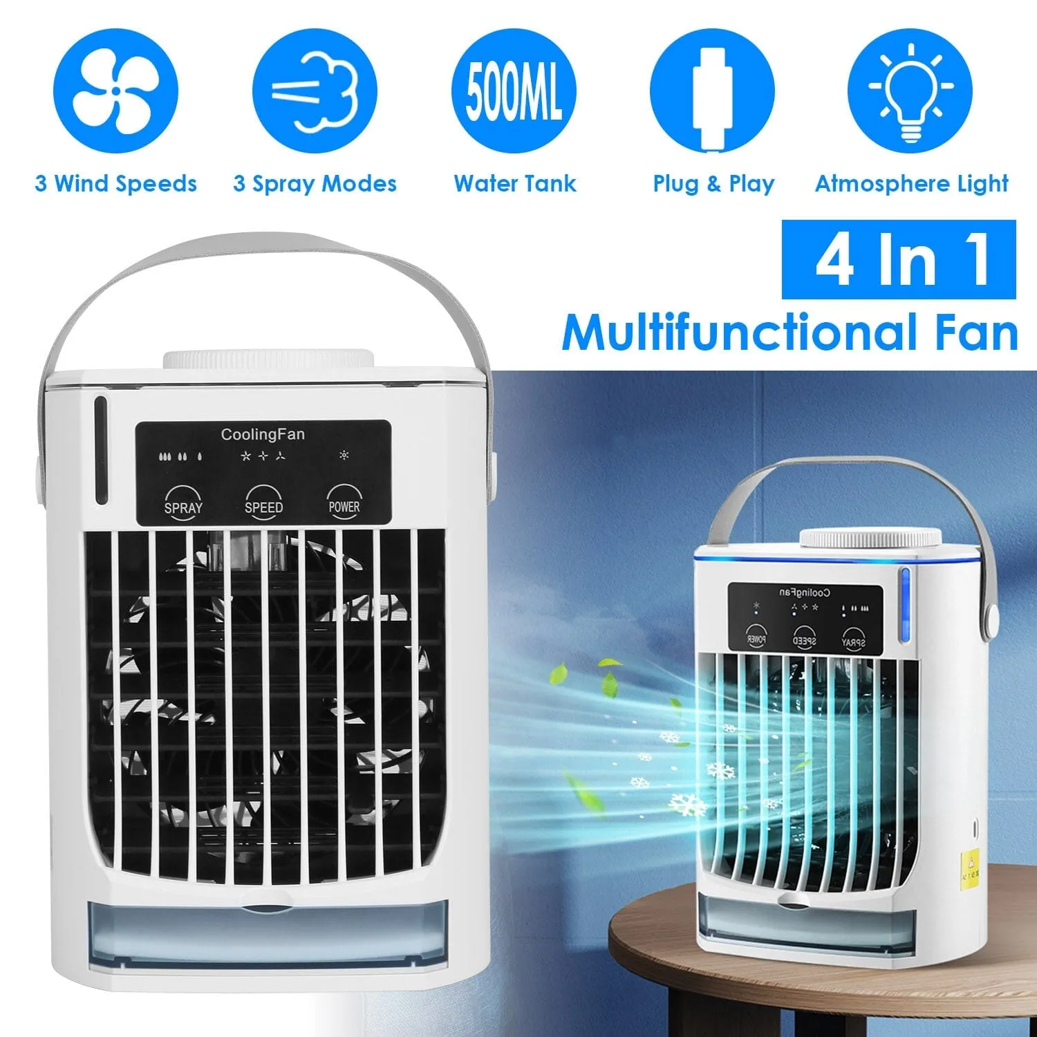 Portable Air Conditioner Fan Evaporative Humidifier 3 Speed Spray
