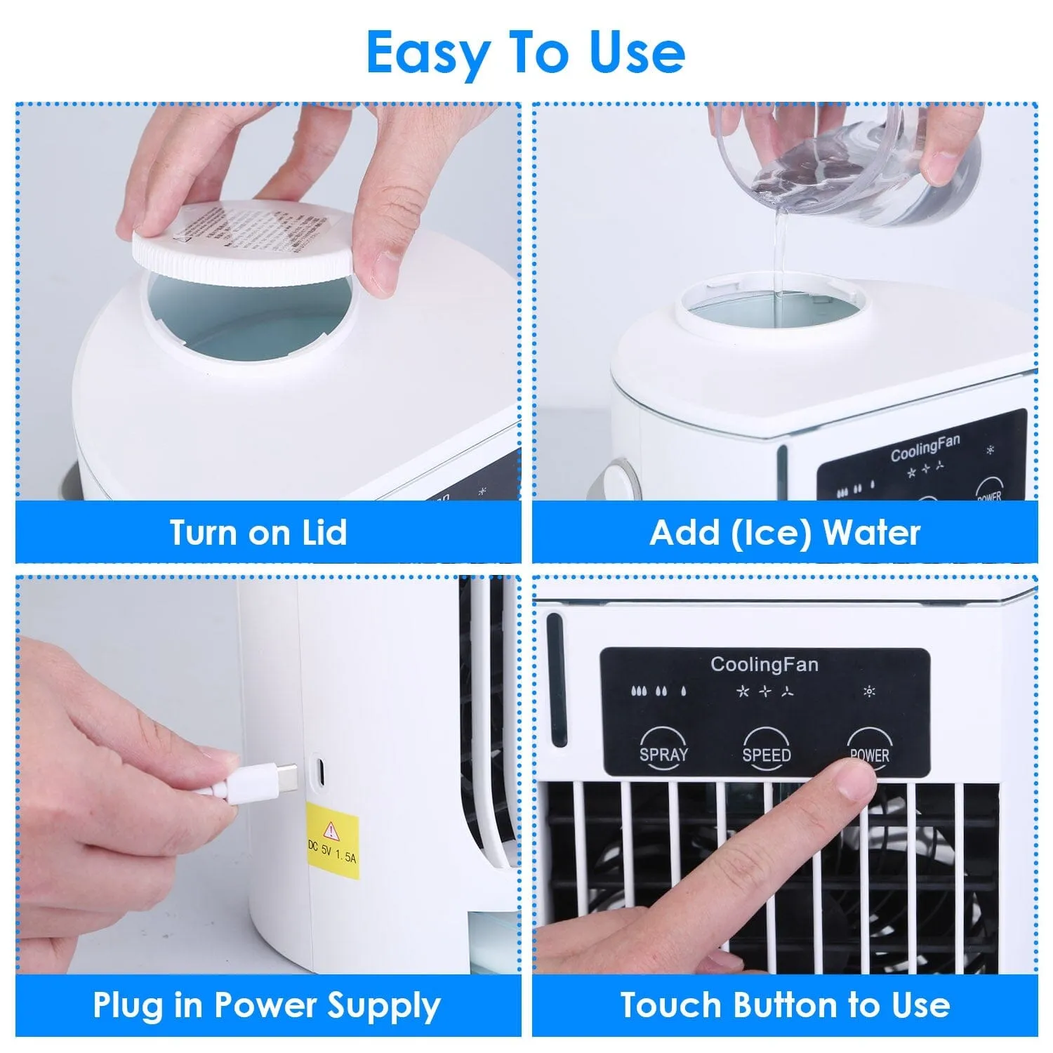Portable Air Conditioner Fan Evaporative Humidifier 3 Speed Spray