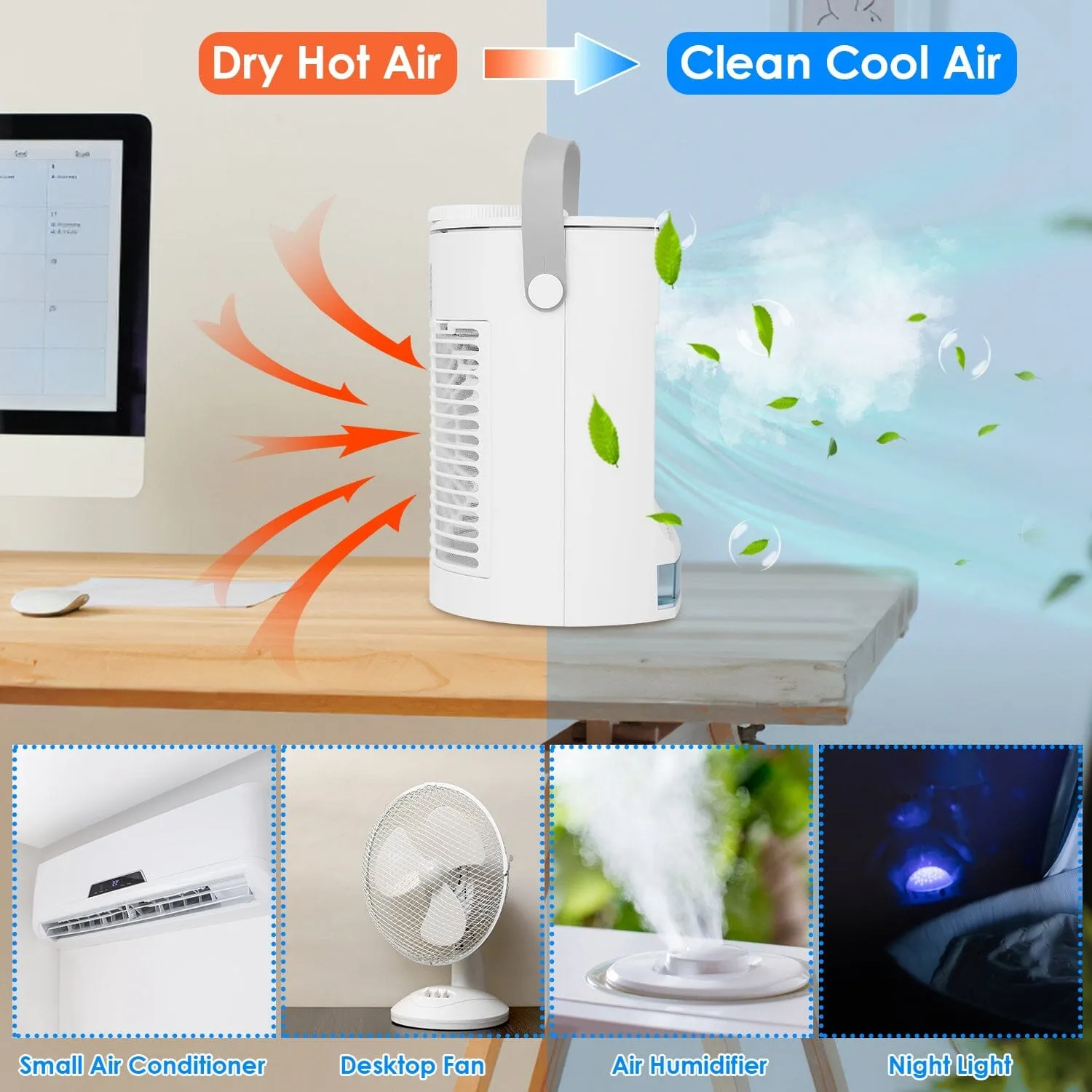 Portable Air Conditioner Fan Evaporative Humidifier 3 Speed Spray
