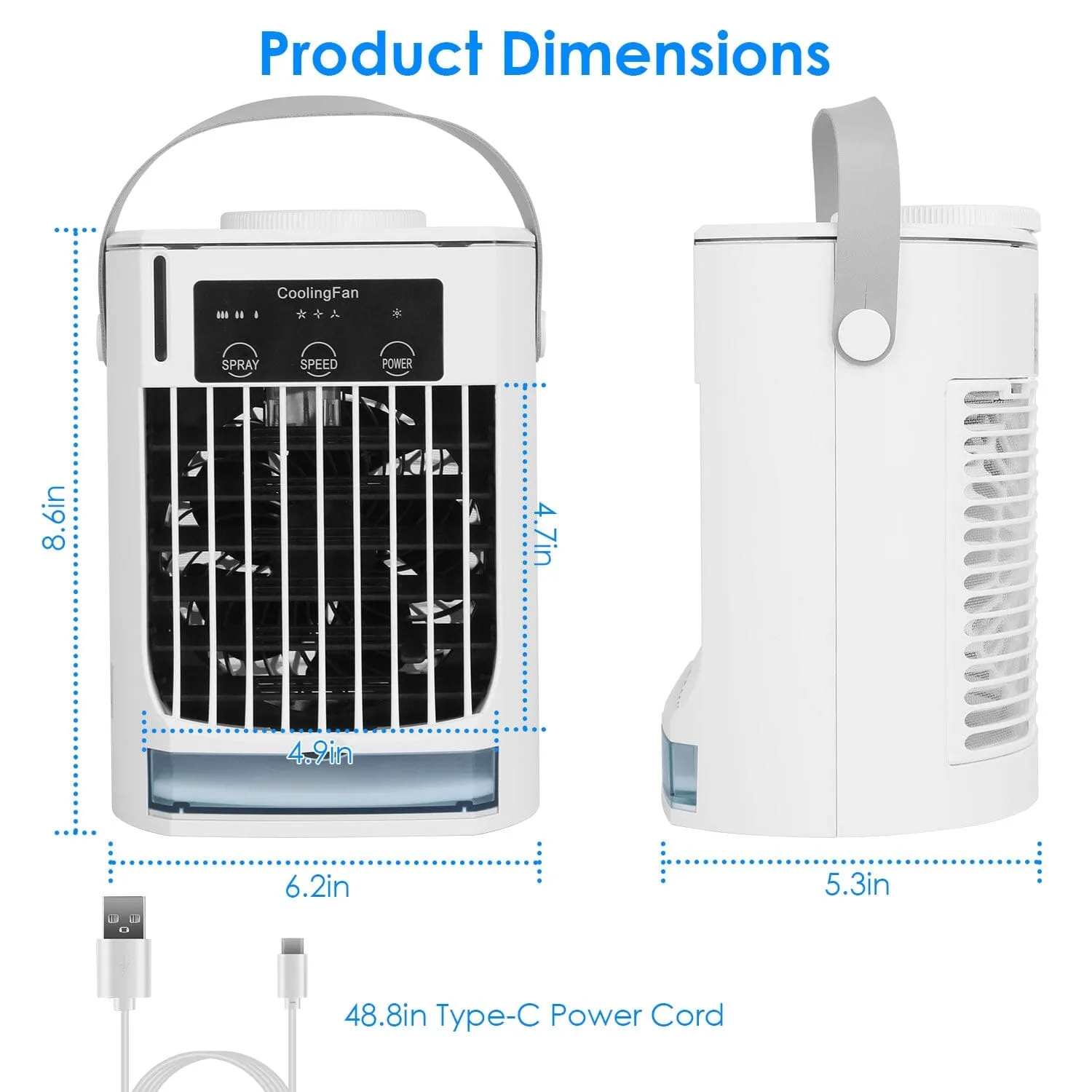 Portable Air Conditioner Fan Evaporative Humidifier 3 Speed Spray