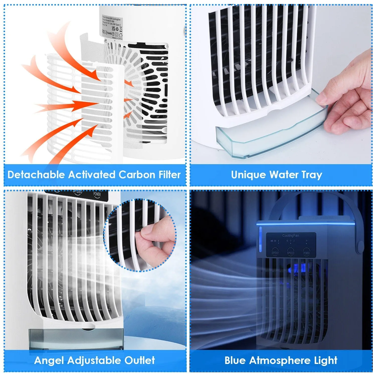 Portable Air Conditioner Fan Evaporative Humidifier 3 Speed Spray