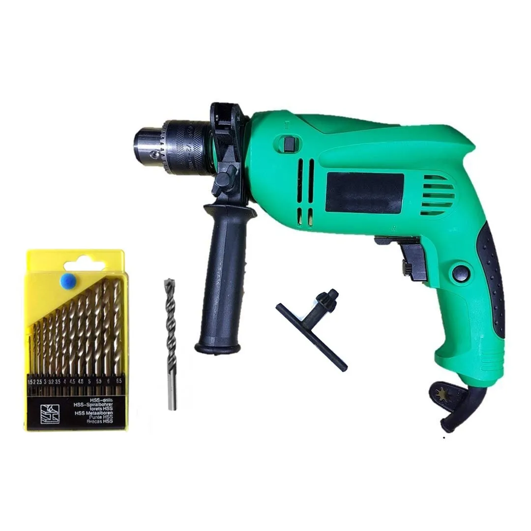 Powerful 13 mm Impact Drill Machine Reverse Forward 700 watt with 13 Hss Drill Set and 1 Masonry bit with 41 pcs Toolkit screwdriver set