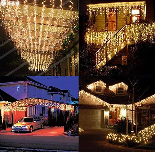 Quntis 8 Modes LED Curtain Xmas Lights – 144 LEDs for Xmas Decor & Holiday Decoration