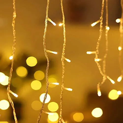 Quntis 8 Modes LED Curtain Xmas Lights – 144 LEDs for Xmas Decor & Holiday Decoration