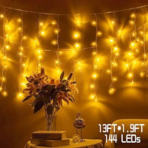 Quntis 8 Modes LED Curtain Xmas Lights – 144 LEDs for Xmas Decor & Holiday Decoration