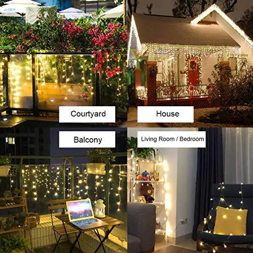 Quntis 8 Modes LED Curtain Xmas Lights – 144 LEDs for Xmas Decor & Holiday Decoration