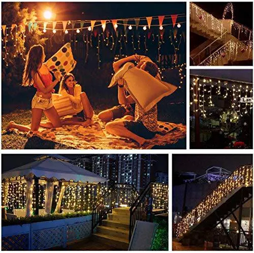 Quntis 8 Modes LED Curtain Xmas Lights – 144 LEDs for Xmas Decor & Holiday Decoration