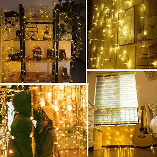 Quntis 8 Modes LED Curtain Xmas Lights – 144 LEDs for Xmas Decor & Holiday Decoration