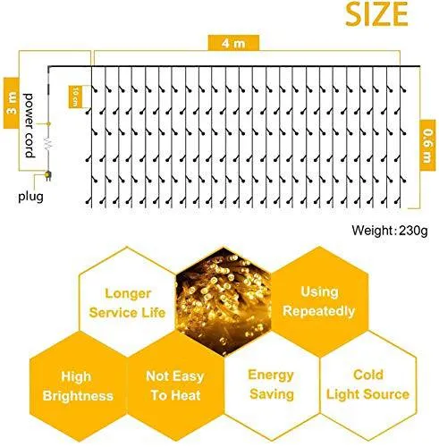 Quntis 8 Modes LED Curtain Xmas Lights – 144 LEDs for Xmas Decor & Holiday Decoration
