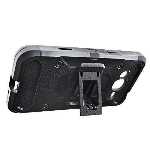 Samsung Galaxy J3 Case, Galaxy Sky, Galaxy Express Prime Case, Galaxy Sol, Galaxy Amp Prime, J3 V Hybrid Holster Tri-Layer Protector Case [Kickstand][Belt Swivel Clip] - Black