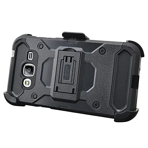 Samsung Galaxy J3 Case, Galaxy Sky, Galaxy Express Prime Case, Galaxy Sol, Galaxy Amp Prime, J3 V Hybrid Holster Tri-Layer Protector Case [Kickstand][Belt Swivel Clip] - Black